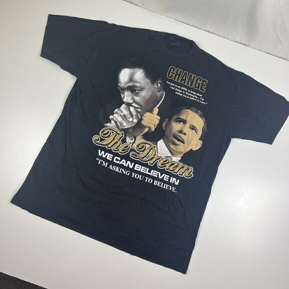 Vtg Martin Luther King MLK Barack Obama Change Dream Rap Tee TShirt Black XXL - Picture 2 of 8